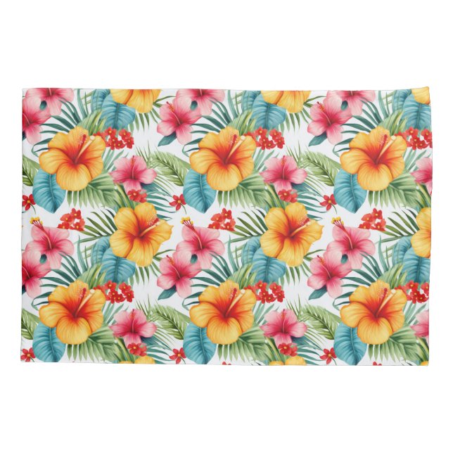 Funda De Cojín Acuarela exótica floral hawaiana (Reverso)