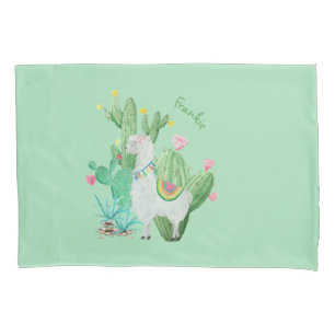 Funda De Cojín Acuarela linda de la llama y del cactus -