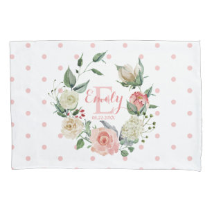 Funda De Cojín Acuarela Monograma Rosa Bebé Flor