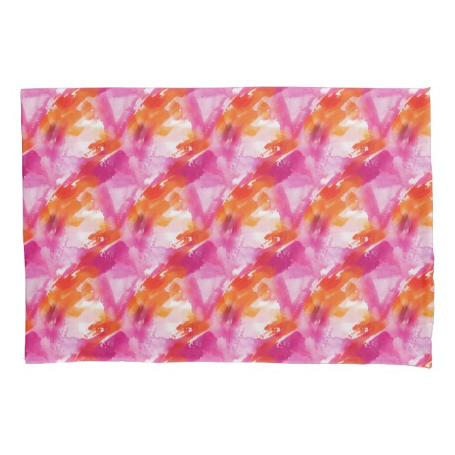 Funda De Cojín Acuarela Naranja Rosa Abstracto (Anverso)