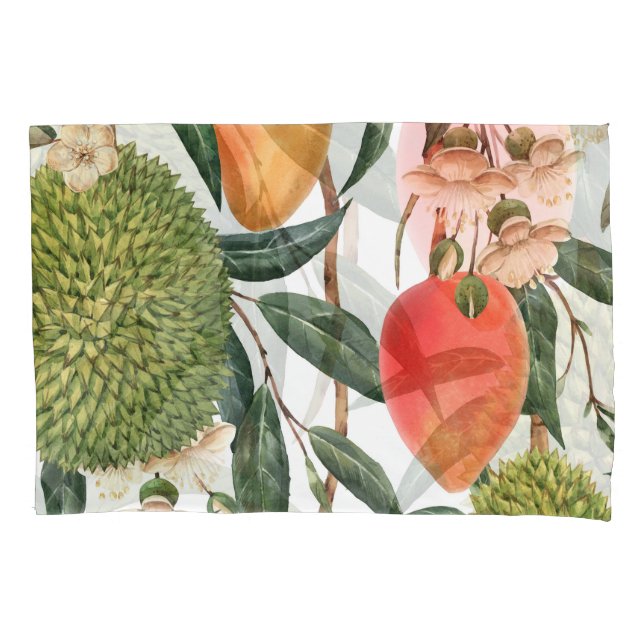 Funda De Cojín Acuarela tropical durión, patrón de mango. (Anverso)