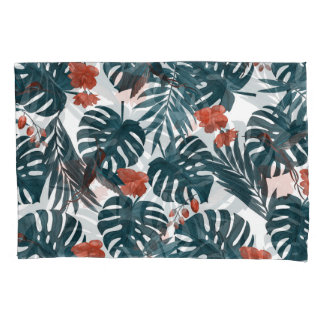 Funda De Cojín acuarela tropical, hojas, flores, colibríes