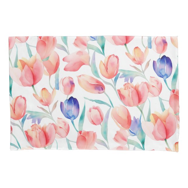Funda De Cojín Acuarela Tulips Patrón de almohada (Anverso)