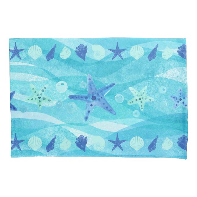 Funda De Cojín Acuario azul de Pillowcase Starfish Seashell Ocean (Anverso)