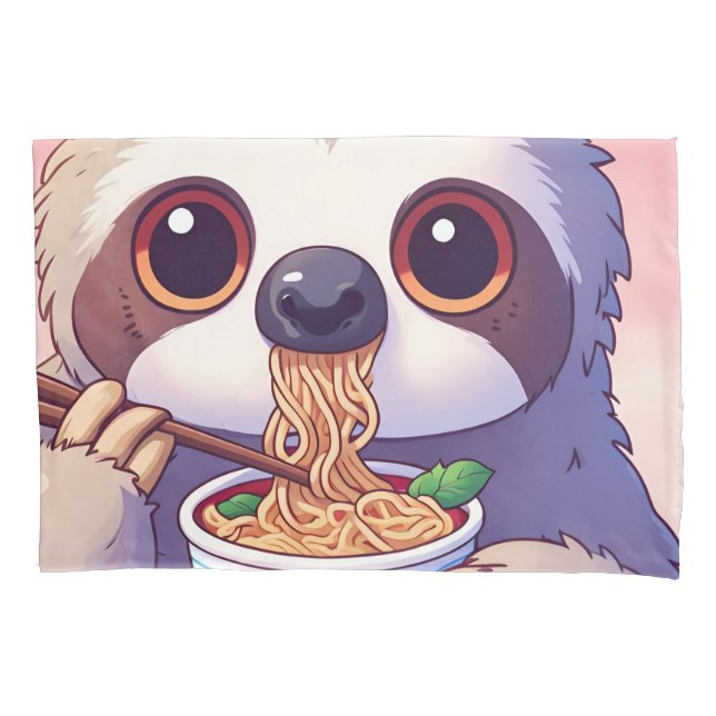 Funda De Cojín Adorable Sloth Comating Ramen (Anverso)