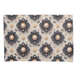 Funda De Cojín Adornos de flores negras elegantes con perla