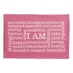 Funda De Cojín Afirmaciones positivas rosadas para la imagen sana