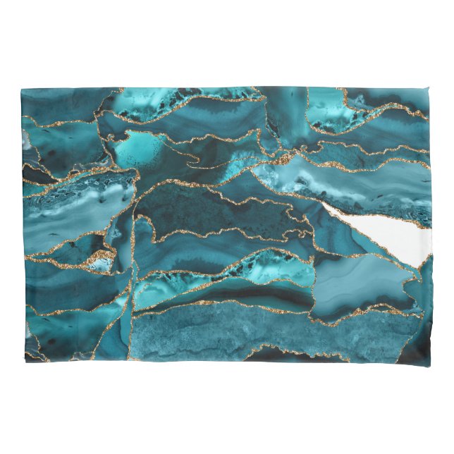 Funda De Cojín Agante Verde azulado Purpurina azul y oro (Anverso-izquierdo)