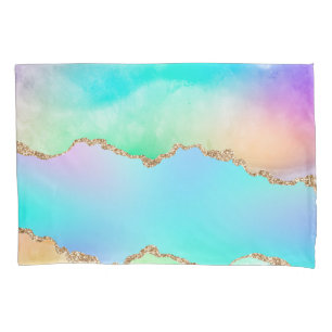 Funda De Cojín Agato holográfico   Mármol de Ombre del Pastel I