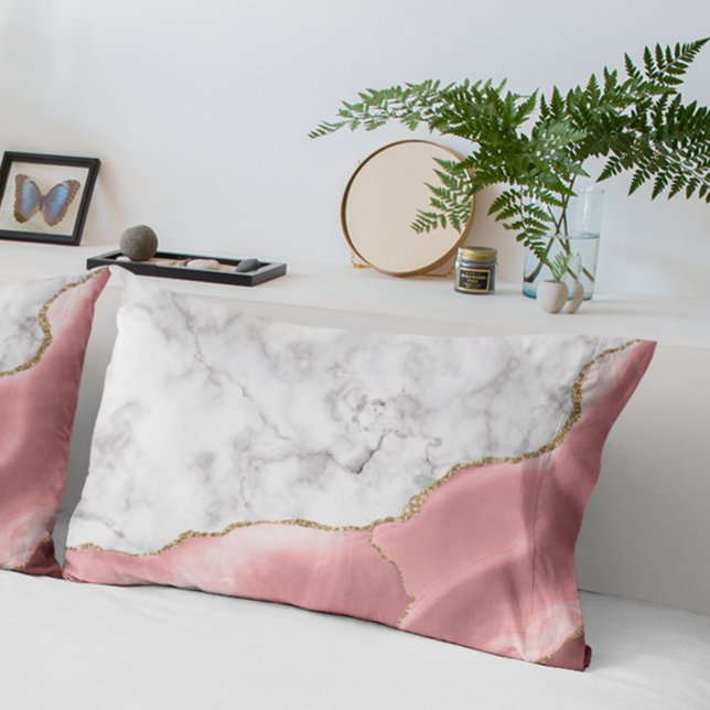 Funda De Cojín Agato rosa Rubor dorado de mármol blanco (Subido por el creador)