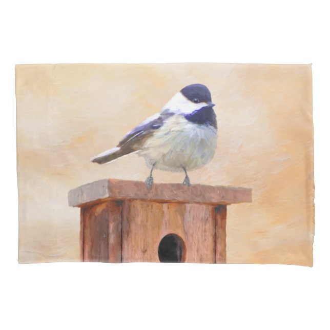 Funda De Cojín Ajedrez sobre pintura de aves original (Anverso)