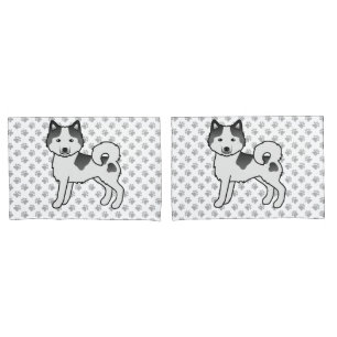 Funda De Cojín Alaskan Malamute Piebald Negro Perro De Dibujos An