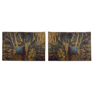Funda De Cojín Alce toro en bosque otoñal