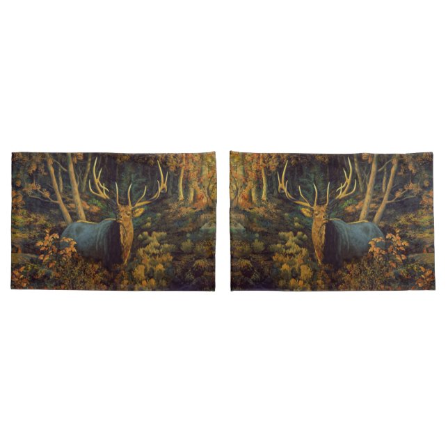 Funda De Cojín Alce toro en bosque otoñal (Reverso-Set)