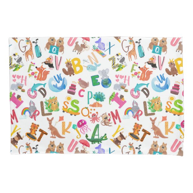 Funda De Cojín Alfabeto animal acuarela niños adorables (Anverso)