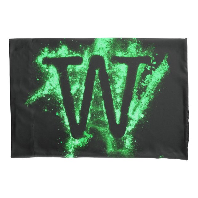 Funda De Cojín Alfabeto de mayúscula verde letra W (Anverso)