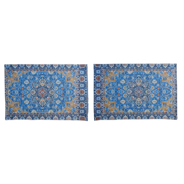 Funda De Cojín Alfombra turca antigua azul persa oriental (Anverso - Set)