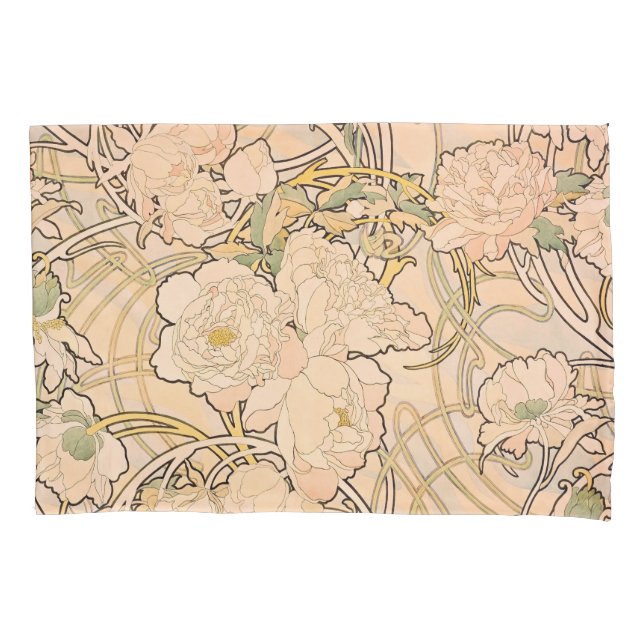 Funda De Cojín Alfonse Mucha Art Nouveau Peonies (Anverso)