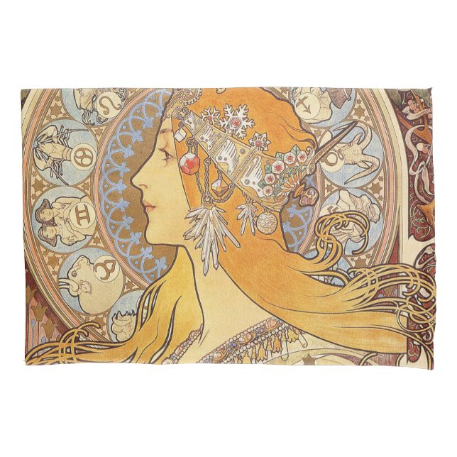 Funda De Cojín Alfonse Mucha Zodiac Art Nouveau Mujer (Anverso)