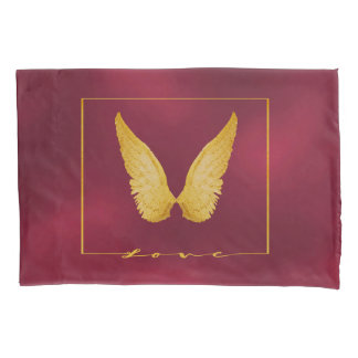 Funda De Cojín Alitas de ángel en fondo burdeos de moda de oro
