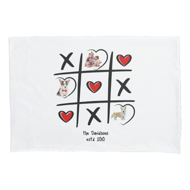 Funda De Cojín Almohada de la familia Tic-Tac-Toe con fotos (Anverso)
