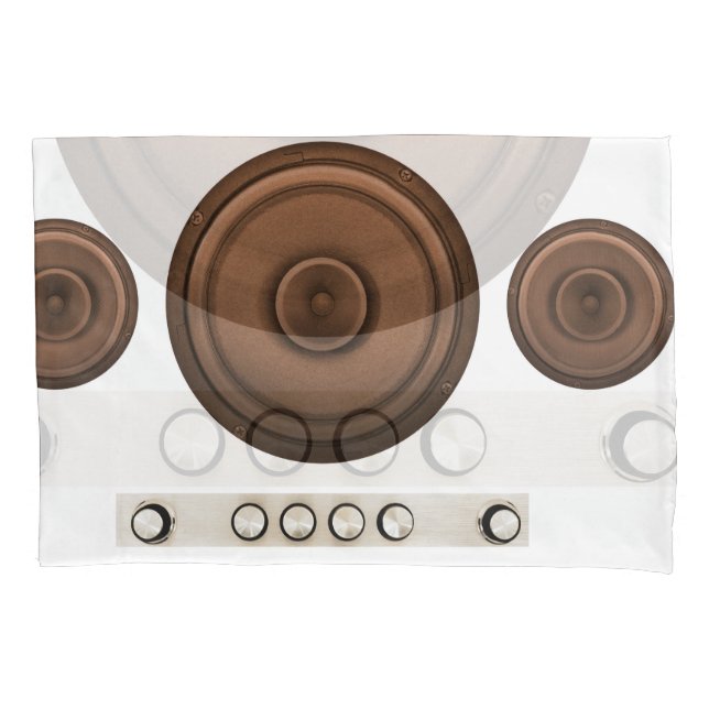 Funda De Cojín Altavoces retro: marrón, blanco aislado. (Anverso)