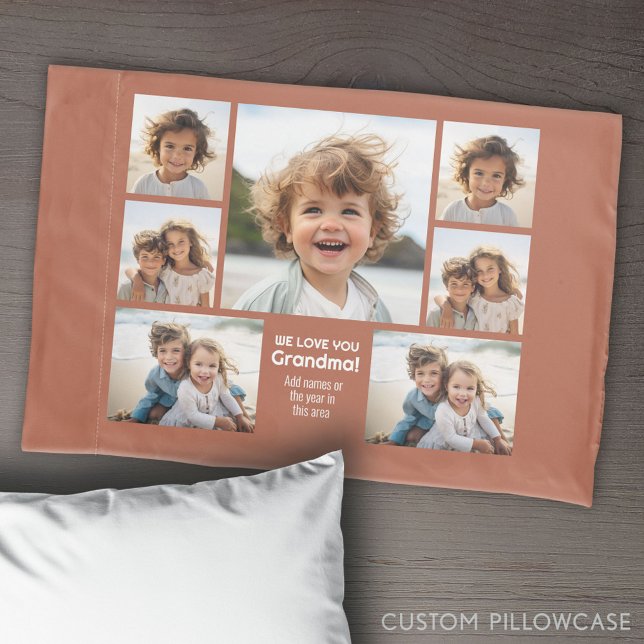 Funda De Cojín Amamos a la abuela - Collage de fotos con 7 fotos (Create Your Own Photo Collage Pillowcase)