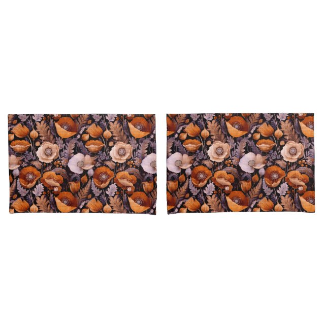 Funda De Cojín Amapolas melancólicas sobre patrón negro (Anverso - Set)