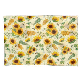 Funda De Cojín Amarillo Jardín girasoles Miel Abejas PillowCase