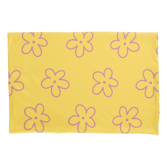 Funda De Cojín Amarillo vibrante Y2K Flor silvestre negrita Prima (Anverso)