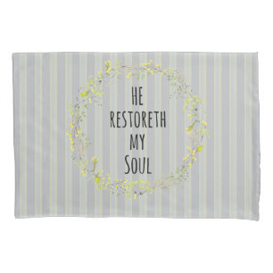 Funda De Cojín Amarillo y gris con verso bíblico