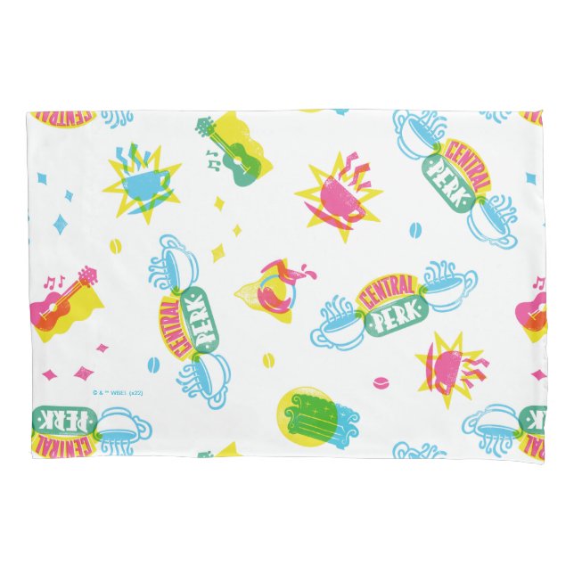 Funda De Cojín AMIGOS™ | Patrón de Neón de Perk Central (Anverso)