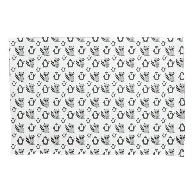 Funda De Cojín Amigos Tiernos Pingüino Mapache (Anverso)