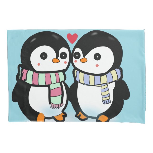 Funda De Cojín Amor de Pingüino de Invierno Personalizado (Anverso)