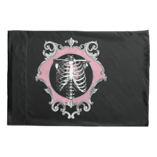 Funda De Cojín Amor gótico Floral cardíaca rosa y negra de esqu