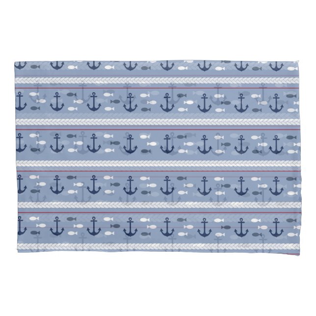 Funda De Cojín Anclas náuticas azules y blancas (Anverso)