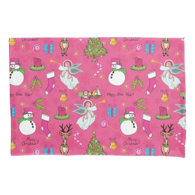 Funda De Cojín ángel, ciervo y muñeco de nieve de los navidades (Anverso)