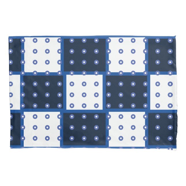 Funda De Cojín Añil Azul y parches y círculos blancos (Anverso)