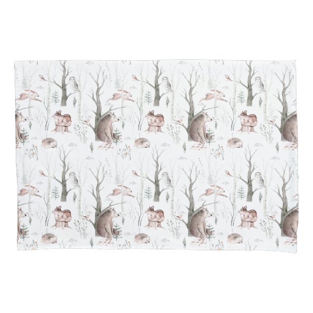 Funda De Cojín Animales del bosque acuarela (Anverso)