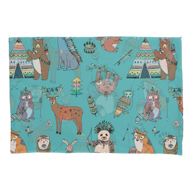 Funda De Cojín Animales tribales: patrón forestal de bosques. (Anverso)