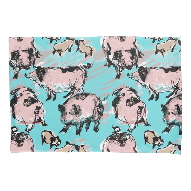 Funda De Cojín Año Cerdo Chino Zodiaco Original Dibujo Azul PCa (Anverso)
