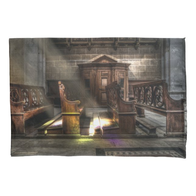 Funda De Cojín Antiguo banco de iglesia de madera con rodillo (Anverso)