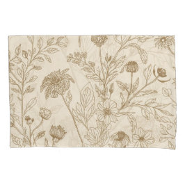 Funda De Cojín Antique Sepia Botanical Line Art Floral Pattern