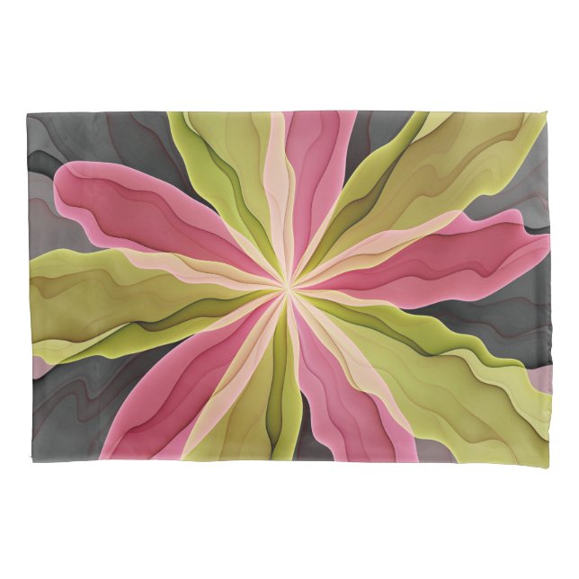 Funda De Cojín Antracita Verde Rosa Fantasía Flor Fractal Art (Anverso)