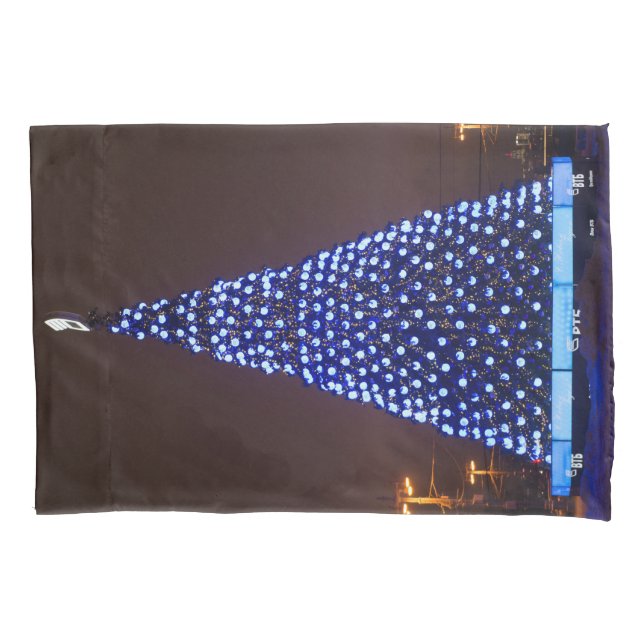 Funda De Cojín Árbol de Navidad de luces azules (Anverso)