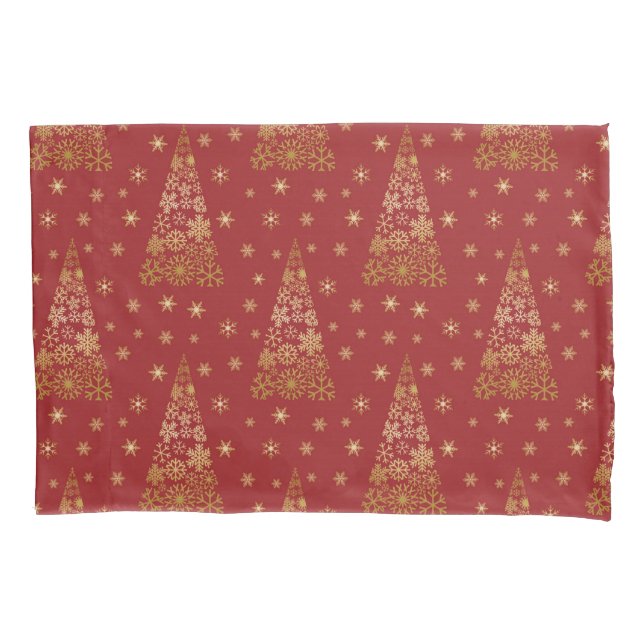 Funda De Cojín Árbol de Navidad Rojo y Oro Elegante (Anverso)