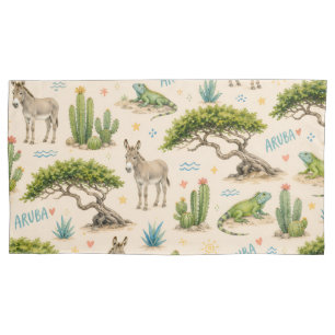 Funda De Cojín árbol divi de Aruba, burro, iguana, cactus