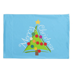 Funda De Cojín Árbol navideño de Feliz (azul)