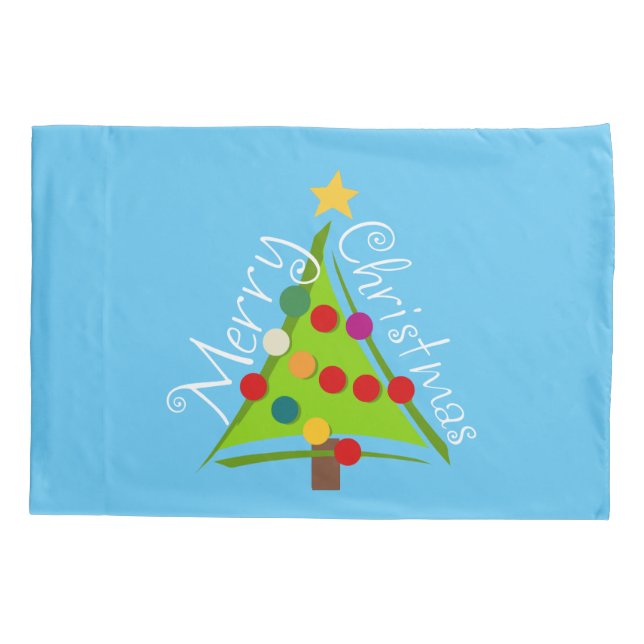 Funda De Cojín Árbol navideño de Feliz (azul) (Reverso)