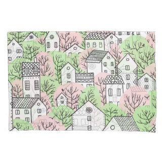 Funda De Cojín Árboles, casas, paisaje de la ciudad primaveral